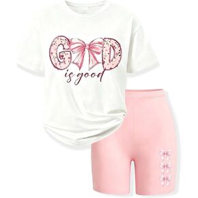 Little Girls Summer Clothes Set Teen Girls 2-Piece Outfit Trendy Top + Shorts Casual Outfits for Kids 9-15 Years in Kuwait