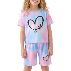 Girls Summer Outfits 2 Piece Short Set Soft Graphic Sports Tracksuit Beach Vacation for Little Big Girls 3-12Years in Kuwait