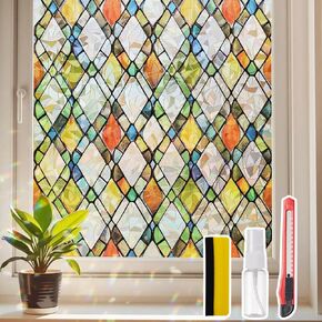Window Privacy Film Stained Glass– UV & Heat Blocking, Static Cling Vinyl for Glass Doors & Bedroom Windows, No Glue Easy Install, 17.5" x 78.7" in Saudi Arabia