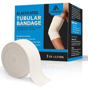 Latex-Free Elasticated Tubular Support Bandage with Stockinette Fabric, Breathable Tubular Compression Sleeve for Joint & Tissue Support on Arms, Knees, Legs (3" x 5.5 Yards) Size D in Saudi Arabia