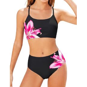MIGU Girls Swimsuit Slim Fit Bathing Suits for Girls Floral Pattern Girls Swimwear 2-Piece Set Teen Girl Swimsuit in Kuwait