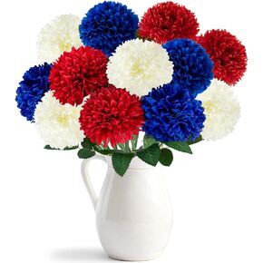 Yunfan 4th of July Decorations Patriotic Decor 12Pcs Artificial Flowers Red White and Blue for Independence Memorial Veterans Labor Fourth of July Home Party Centerpiece Vase in Saudi Arabia