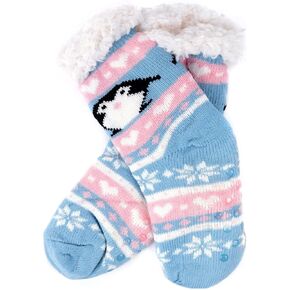 Girls' Youth Penguin Plush Fuzzy Sherpa Slipper Socks - Baby Blue Baby Pink in Saudi Arabia