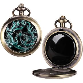 ManChDa Scrying Mirror Black Obsidian Mirror Lucky Dragon & Phoenix Pocket Watch Shell Witchcraft Kit Wiccan Supplies and Tools Witchy Gifts, Black Gold in Saudi Arabia