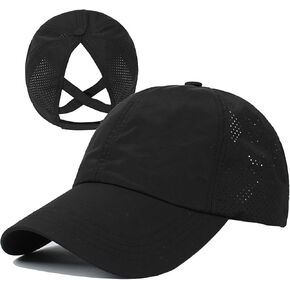 HGGE Womens Criss Cross Ponytail Baseball Cap High Messy Bun Ponycap Trucker Hat Quick Drying Mesh Dad Hat for Outdoor Sports in Kuwait