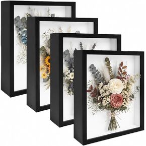 4 Pack Shadow Box Frame Display Cases, 8"x 10" Wood Deep Black Handicrafts Shadowbox Picture Frame for Flowers Jersey Baby Wedding Dress（Black） in Saudi Arabia