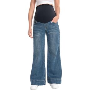 Women's Maternity Jeans Wide Leg Stretchy Baggy Flare Jeans Over Belly Pregnancy Loose Denim Pants in Saudi Arabia
