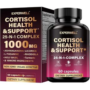 Cortisol Health & Support – 25-in-1 Multi-Ingredient Complex with Ashwagandha, L-Theanine, Rhodiola & Magnesium – Daily Balance, Mood & Energy Support – 60 Capsules in Saudi Arabia