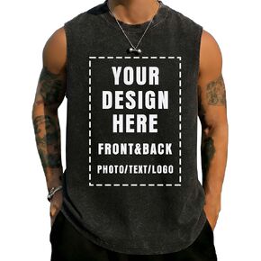 Custom Sleeveless Tshirt for Men Oversized Washed Vintage Tank Top Add Your Photo Text Logo Personalized Graphic Tee Multicolor in Saudi Arabia