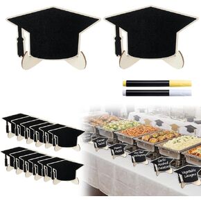 Eaasty 24 Pcs Mini Chalkboard Signs Party Food Labels for Party Buffet with Stand 2 Pen Small Erasable Reusable Wooden Blackboard for Table Setting Name Decorations(Grad Cap) in Saudi Arabia