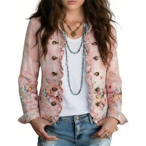 Women's Floral Print Lightweight Long Sleeve Jacket Casual Spring Summer Blazer in Saudi Arabia