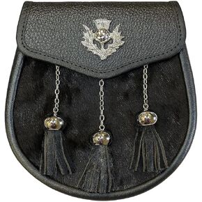 Black Fur Medieval Thistle Badge Scottish Kilt Sporran With Chain Belt in Saudi Arabia