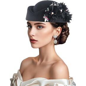 Vintage Church Hats British Pillbox Cap Rhinestone Flower Fedoras for Women in Saudi Arabia