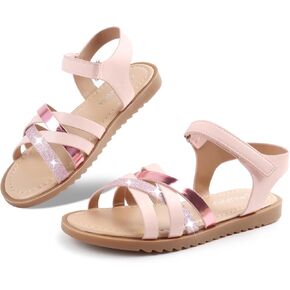 Girls Sandals with Sparkly Glitter Strap for Toddler/Little/Big Kids - Adjustable Open Toe Lightweight Summer Shoes, Cute Sandals for Beach, School & Vacation in Kuwait