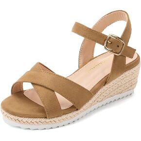 PANDANINJIA Girls Sandals Wedge Espadrilles Platform Little Big Kid Sandals Open Toe Cross Strap Summer Flower Girl Heels Dress Shoes in Saudi Arabia