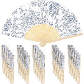 25 Sets Blue Floral Paper Fans for Wedding Guests, Vintage Folding Hand Fan Bulk, Handheld Fans for Bridal Shower Party Favors Bridesmaid Gifts in Saudi Arabia