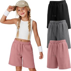 Halfchet 3 Pack Girl's Athletic Shorts Bermuda Knee Wide Leg Baggy Gym Sports Active Running Shorts Pockets Kids 5-16 Years in Kuwait