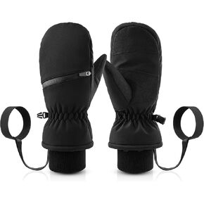 Braventure Kids Waterproof Winter Gloves: Warm Windproof Ski Gloves with Hand Warmer Pocket for Aged 12-14, Non-Slip Cold Weather Mittens for Skiing Snowboarding School Boys Girls Child Black in Saudi Arabia