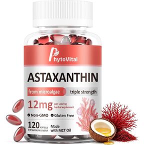 Astaxanthin 12mg with MCT Oil, 60 Softgels (2-Month Supply) – Triple Strength Antioxidant Supplement from Haematococcus Pluvialis – Non-GMO, Gluten-Free, Vegan in Saudi Arabia