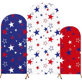 مجموعة من 3 تغطية غطاء قوس يوم الاستقلال ، يوليو من 4th Blue و Red Print Arch Cover Fandex مجهزة للحفلات الوطنية عيد ميلاد ، 4 أقدام ، 5 أقدام ، 6 أقدام (ستار) in Kuwait