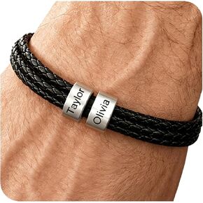 Fathers Day Gifts for Dad, Custom Bracelets for Men with Family Names Personalized Mens Leather Bracelet Customized Gifts for Boyfriend Husband in Kuwait