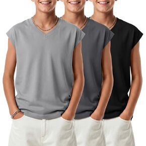 3 Pack Boys' Tank Tops Kids Ribbed Loose V Neck Sleeveless Undershirts Teen Summer Casual Athletic Tees 5-14 Years in Kuwait