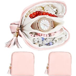 2 Pcs Jewelry Organizer Pouch, Travel Jewelry Pouch, Multi-layer Jewelry Travel Bag with Zipper, Portable Waterproof Leather Jewelries Bag for Rings, Necklaces, Earrings, Lipstick, Bracelets (Beige) in Saudi Arabia