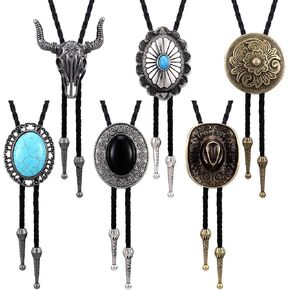 6 Pcs Bolo Tie for Men, Western Cowboy Handmade Bolo Ties Vintage Native American Leather Necktie with Natural Stone Costume Accessories Gifts Bulk for Men Father's Day in Saudi Arabia