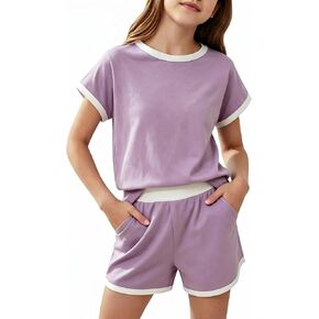 Tween Girls 2 Piece Outfits Short Sleeve Top and Shorts Set Athletic Summer Clothes for Girls, Size 7-14 Years in Kuwait