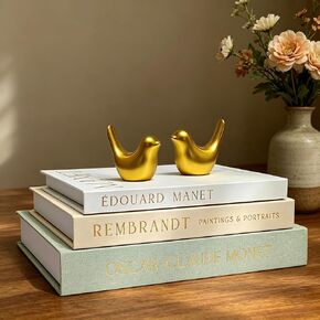 Decorative Books for Home Decor with Small Birds Statues Gold Home Decoration,Set of 3 Linen Fake Book Boxes for Bedroom, Living Room, Office Desktop, Shelf Decor Aesthetic in Saudi Arabia