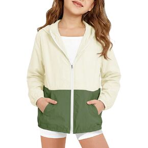 Haloumoning Girls Hooded Jacket Kids Lightweight Color Block Sun Protection Jackets 5-14 Years in Kuwait