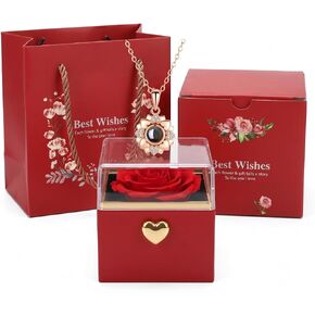 GUCHO Preserved Real Red Rose with I Love You Necklace in 100 Languages – Eternal Artificial Flower Gift for Women, Mom, Wife, Girlfriend, Grandma in Saudi Arabia