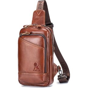 Leather Crossbody Bag for Men, Genuine Cowhide Chest Bag, Large Capacity Men's Sling Bag with Card and Pen Slots in Saudi Arabia