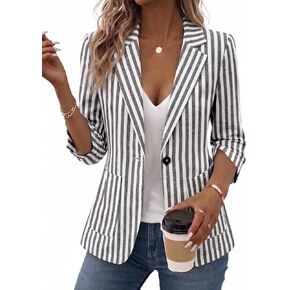 Mina Self 2026 Summer Linen Blazer Women-3/4 Ruched Sleeve Lightweight Breathable Business Casual Work Jackets Pocket in Kuwait