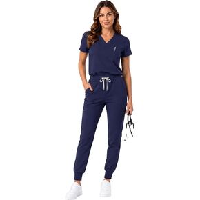 Scrubs for Women Set 4-Way Stretch V Neck Scrub Tops Women and Yoga Jogger Scrub Pants with 9 Pockets in Saudi Arabia