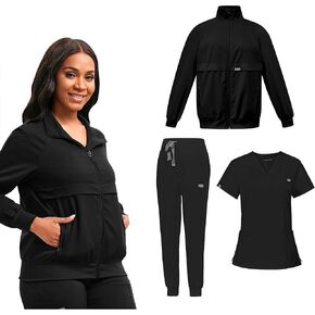Scrub Suit 3-Piece Set: V-Neck Top & Jogger Pants & Scrub Jacket,Reinforced Stitching and Stretch Fabric in Saudi Arabia