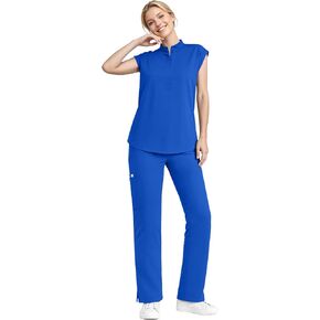 Scrubs for Women Set - Mandarin Collar Scrub Top & Straight Leg Scrub Pant with 9 Pockets in Saudi Arabia