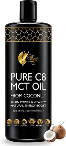 Cocó March N.M.D. Pure C8 MCT Oil from Coconut for Energy, Metabolism & Brain Support, Keto & Fasting Friendly, Gluten-Free, Vegan & Unflavored - Perfect in Coffee, Tea & Smoothies, 32 fl oz in Saudi Arabia
