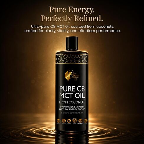 Cocó March N.M.D. Pure C8 MCT Oil from Coconut for Energy, Metabolism & Brain Support, Keto & Fasting Friendly, Gluten-Free, Vegan & Unflavored - Perfect in Coffee, Tea & Smoothies, 32 fl oz in Saudi Arabia