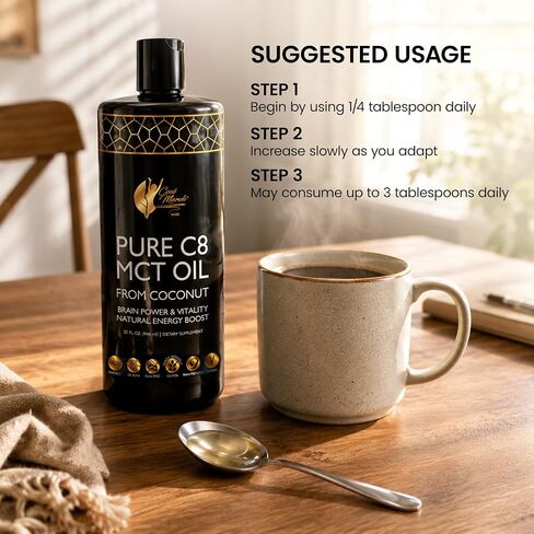 Cocó March N.M.D. Pure C8 MCT Oil from Coconut for Energy, Metabolism & Brain Support, Keto & Fasting Friendly, Gluten-Free, Vegan & Unflavored - Perfect in Coffee, Tea & Smoothies, 32 fl oz in Saudi Arabia