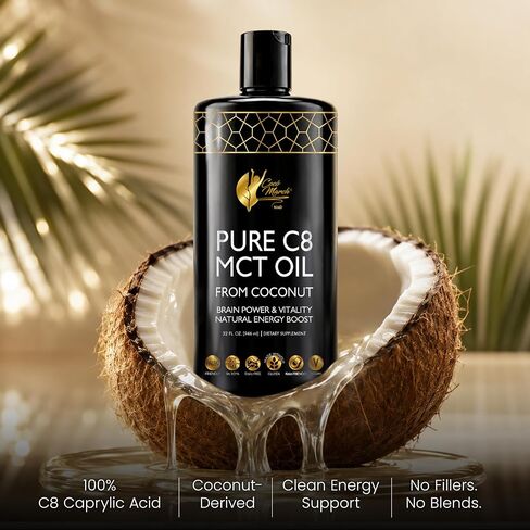 Cocó March N.M.D. Pure C8 MCT Oil from Coconut for Energy, Metabolism & Brain Support, Keto & Fasting Friendly, Gluten-Free, Vegan & Unflavored - Perfect in Coffee, Tea & Smoothies, 32 fl oz in Saudi Arabia