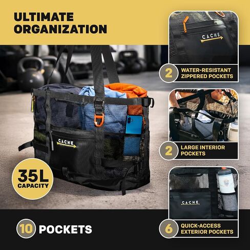 Cache Taxi-Way Tactical Mesh Tote Bag, Large Gym & Travel Bag with MOLLE Webbing (35L), Multi-Pocket Storage, Water Bottle Holder, Magnetic Closure in Kuwait