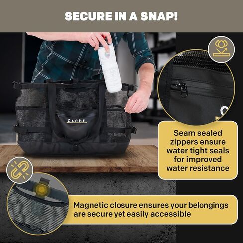 Cache Taxi-Way Tactical Mesh Tote Bag, Large Gym & Travel Bag with MOLLE Webbing (35L), Multi-Pocket Storage, Water Bottle Holder, Magnetic Closure in Kuwait