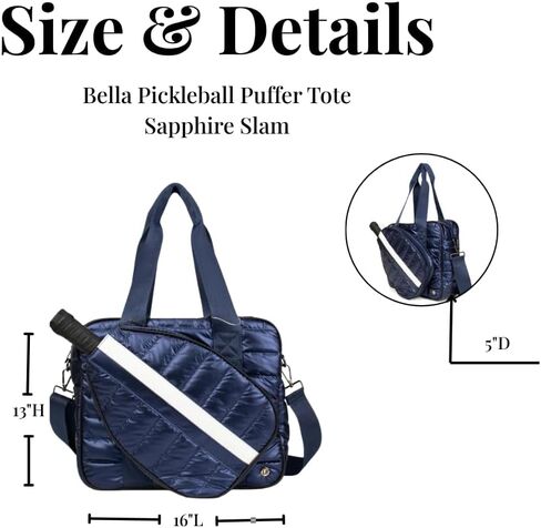 lemonbella Women’s Pickleball Tote Bag, Quilted Puffer Sports Tote, Racquet & Gear Carry Bag, Bella Pickleball Collection (Sapphire Slam) in Saudi Arabia