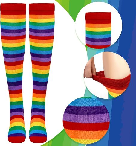 Womens Rainbow Striped Knee High Socks Women Thigh High Socks Arm Warmers Fingerless Gloves Set in Kuwait