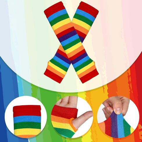Womens Rainbow Striped Knee High Socks Women Thigh High Socks Arm Warmers Fingerless Gloves Set in Kuwait