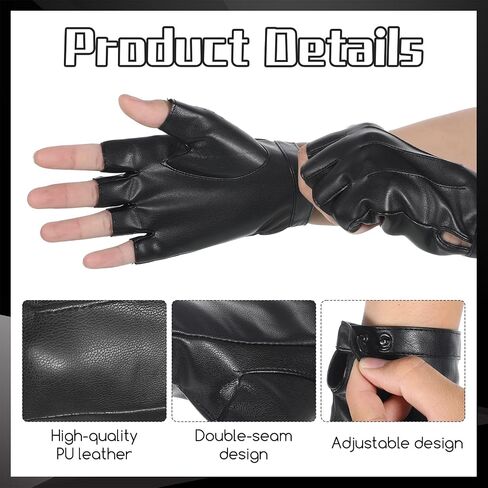 قفازات جلدية بدون أصابع من Styquenzer، قفازات من الجلد الصناعي الأسود بدون أصابع، قفازات لراكبي الدراجات النارية، قفازات للرقص، قفازات نصف إصبع للرجال والنساء، أزياء الهالوين التنكرية in Kuwait