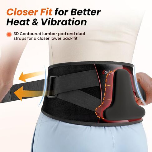 Comfytemp Cordless Heating Pad with Massager for Back with 3D Back Pad, FSA Eligible HSA FIR Portable Lower Back Massager, Rechargeable Heated Waist Belt with 3 Heat&Vibration, Fathers Day for Dad Men in Kuwait