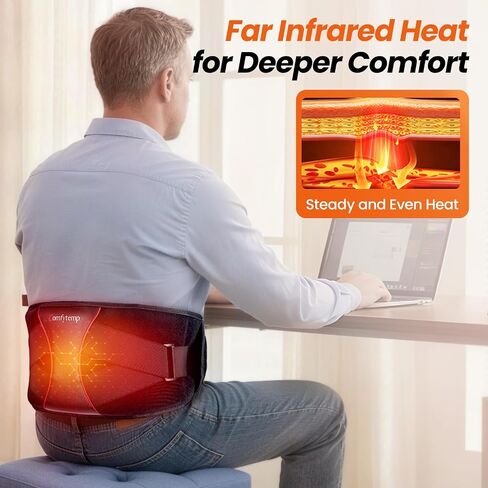 Comfytemp Cordless Heating Pad with Massager for Back with 3D Back Pad, FSA Eligible HSA FIR Portable Lower Back Massager, Rechargeable Heated Waist Belt with 3 Heat&Vibration, Fathers Day for Dad Men in Kuwait