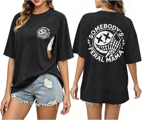 Nursing Shirts for Breastfeeding Zipper Breast Feeding Friendly Shirt Feral Mom Maternity Casual T Shirts Outfits in Saudi Arabia